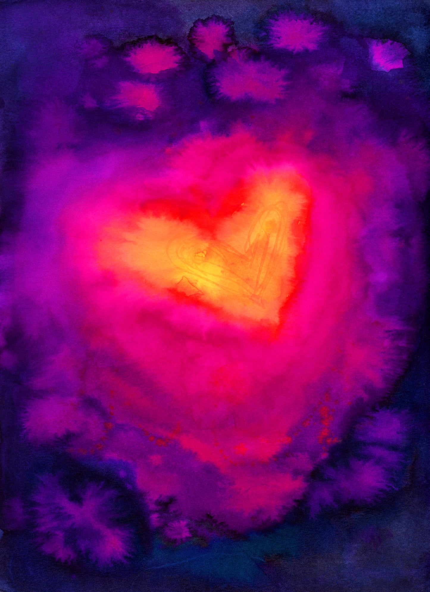 Warm, Glowing Watercolor Heart Card for Valentine's Day