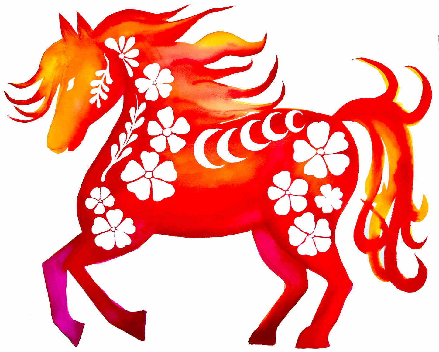 Fire Horse Watercolor Art Print | Year of the Horse Chinese Zodiac | Lunar New Year Wall Decor