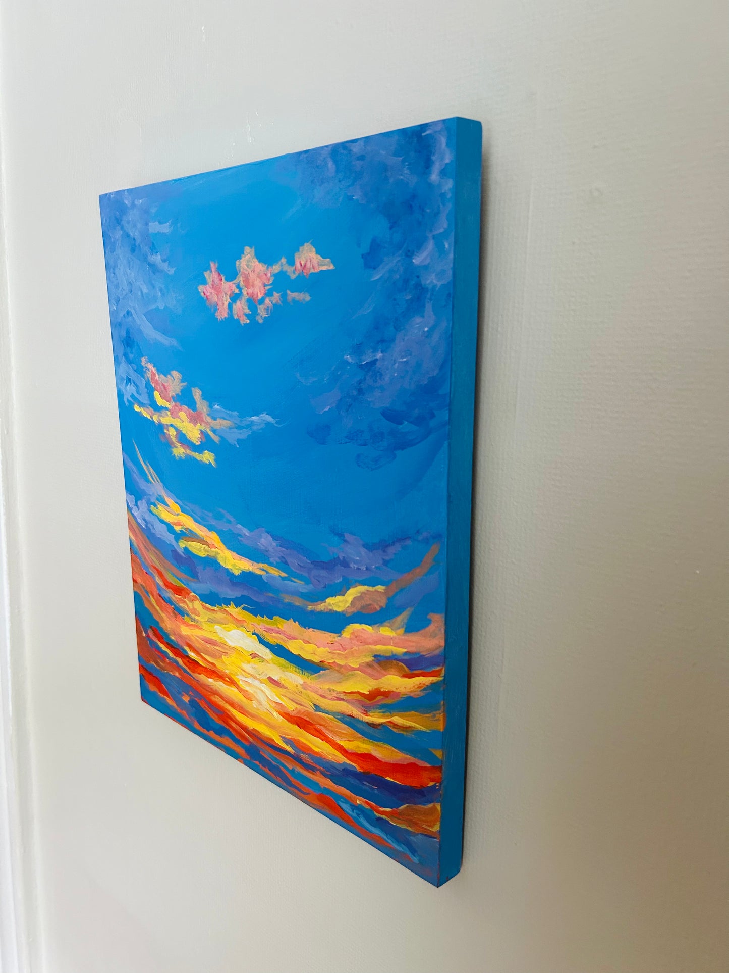 "Fire in the New England Sky" Original Painting on Wooden Panel