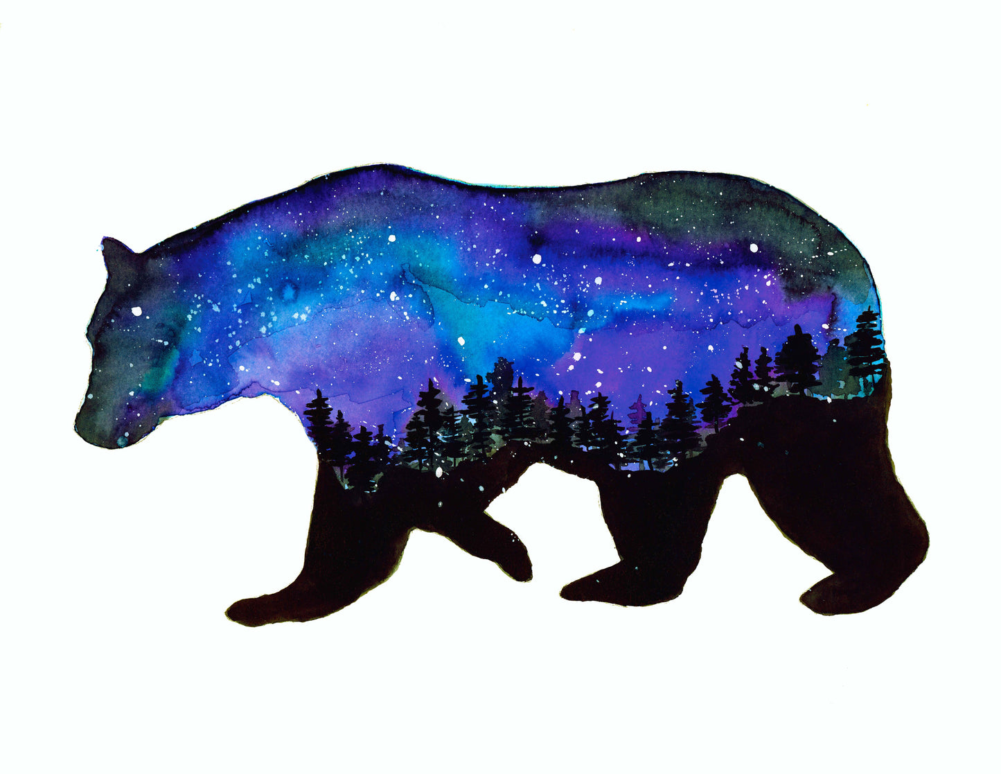 Starry Sky Bear Watercolor Art Print