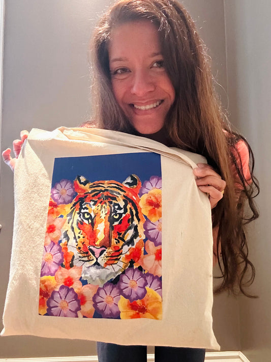 Tiger in the Flowers Cotton Tote Bag 🐅🌺