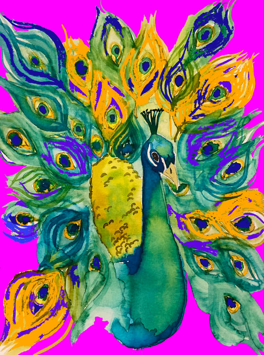 Posh Peacock on Pink Art Print